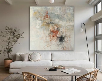 Abstract minimalist paintings original art in beige black white large painting for living room delicate art white painting gift nordic art
