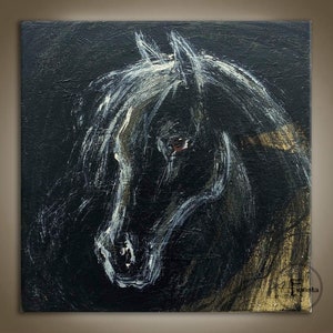 Black horse large textured original abstract oil painting on canvas creative art for living room bedroom office wall painting gift horse art