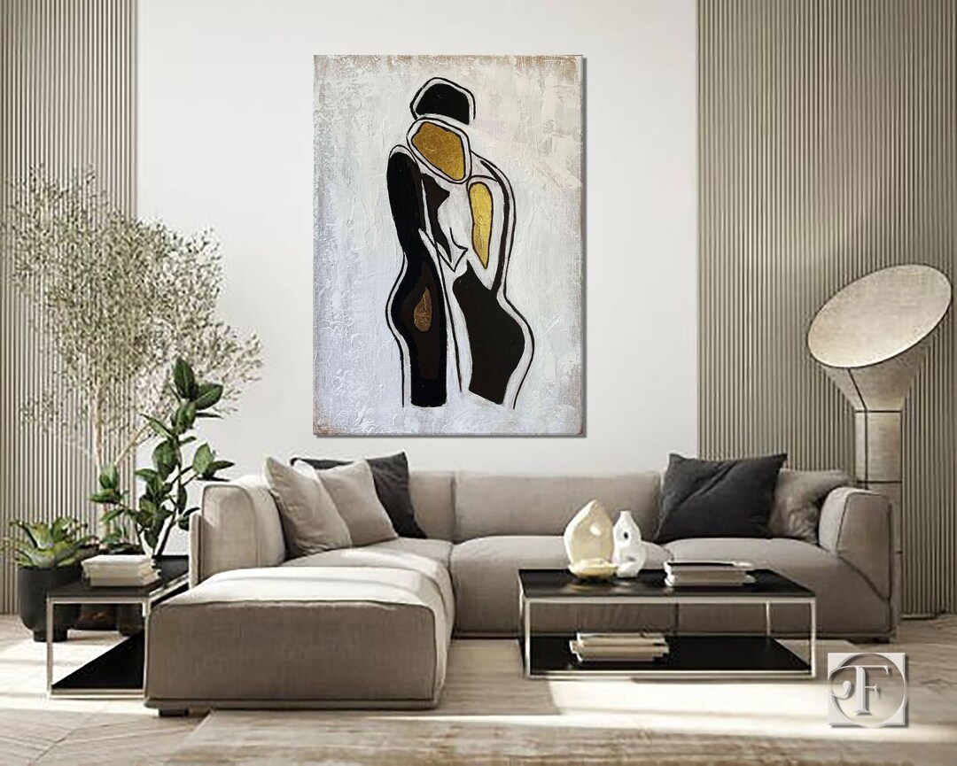 Minimalist Black and White Art, Original Abstract Textured Beige ...
