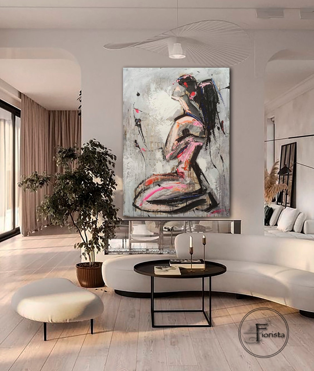 Abstract Nude Girl Female Art Nude Original Drawing Pink Art Feminist
