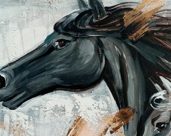 忠実な馬 芸術における馬 馬の芸術 黒い馬 キャンバス テクスチャー画