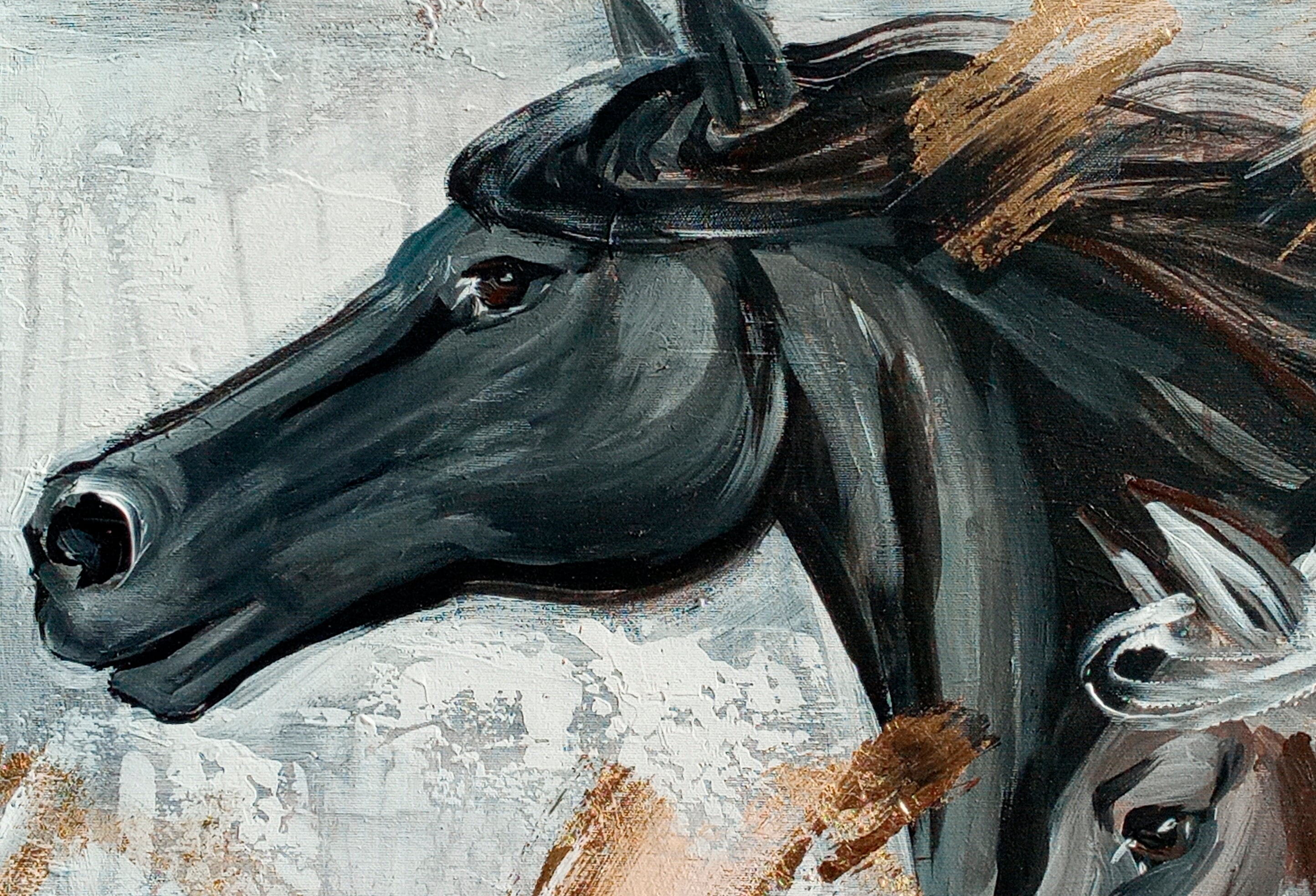 抽象画 馬のデザイン モノクロ オリジナルの白黒馬アート、カスタム馬絵画、馬の装飾絵画、馬の