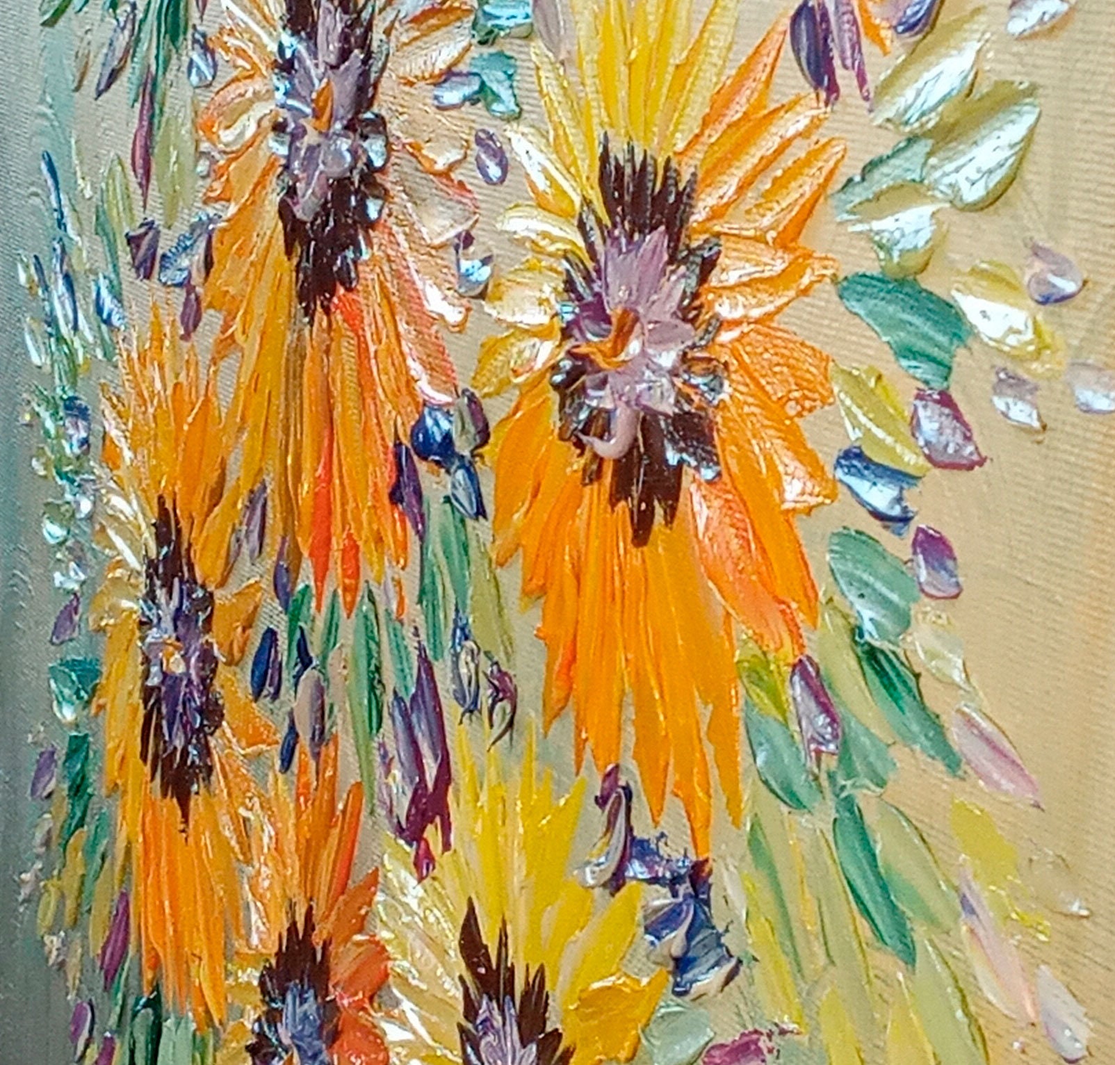 ひまわり オリジナル抽象画 キャンバスの油絵 花 壁アート モダン