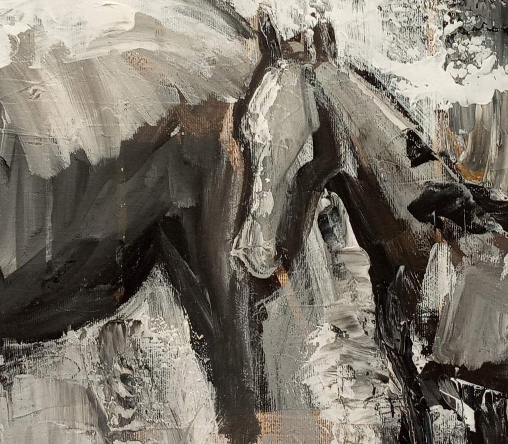 Hand Painted Extra Large Abstract Painting, Horizontal Acrylic Painting  Large Wall Art. Black And White Horse oil Painting. Polo Art. [pt551] -  $199.00 : Handmade Large Abstract Painting On Canvas