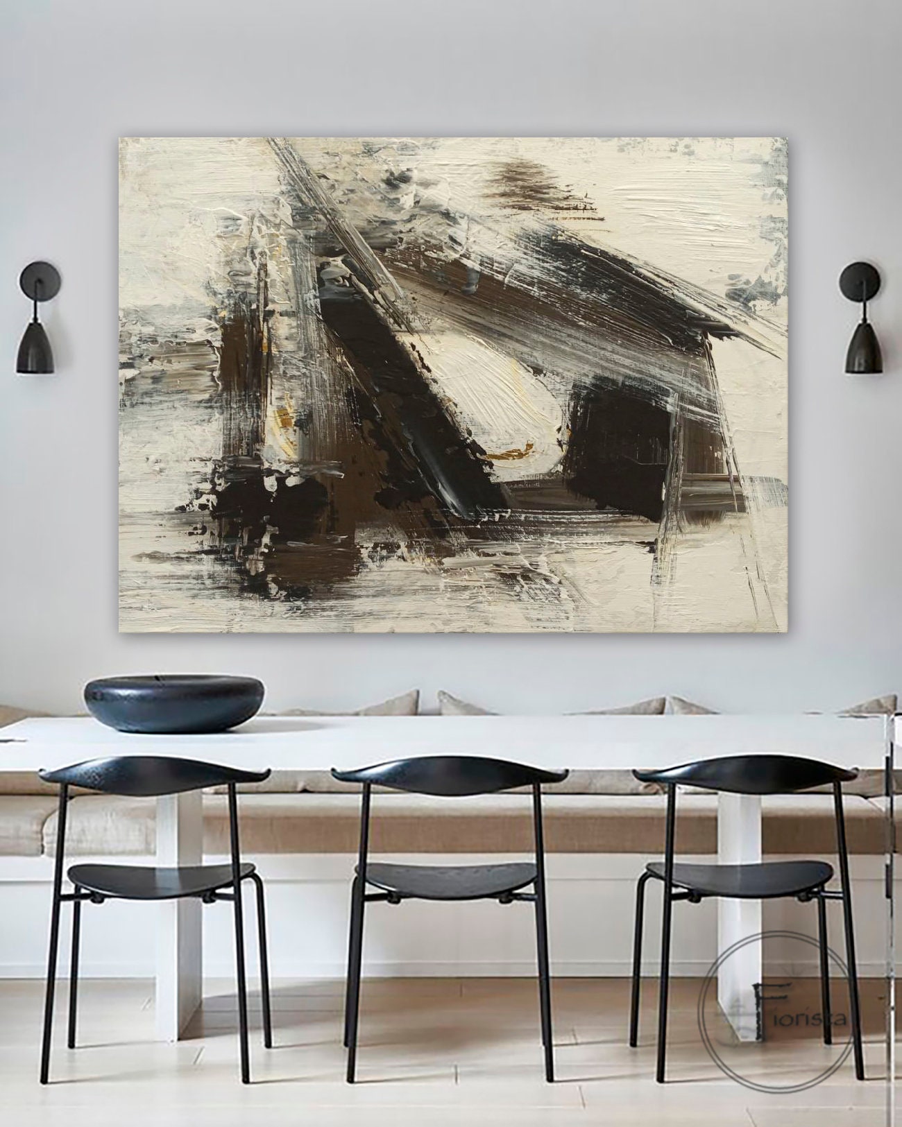 Large Abstract Black and White Oil Paintings on Canvas Line Wall Art ...
