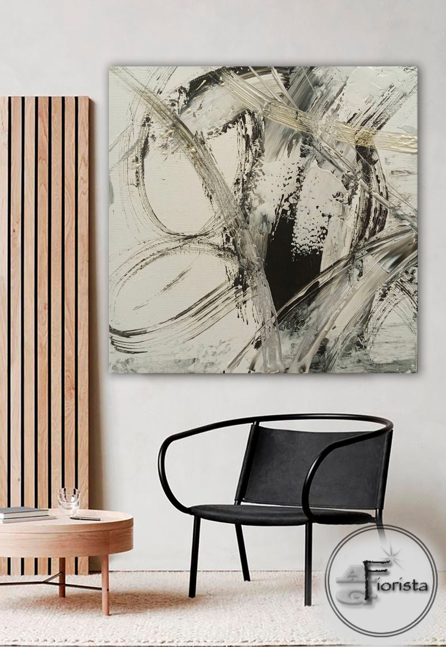 NANKAI Ölgemälde Abstrakt – Schwarz-Weiß, 60x120 Cm, Handgemalt Mit Palettenmesser, Für Wanddekoration