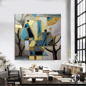 Abstract stadsgezicht olieverfschilderij op canvas origineel modern stadsgezicht schilderij moderne woonkamer muur decor grote getextureerde moderne muurkunst