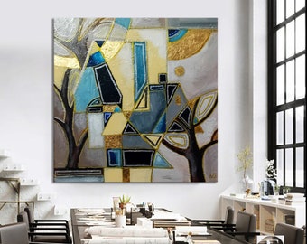 Abstract Cityscape Oil Painting on Canvas Original Modern Cityscape Painting Modern Living Room Wall Decor Large Textured Modern Wall Art