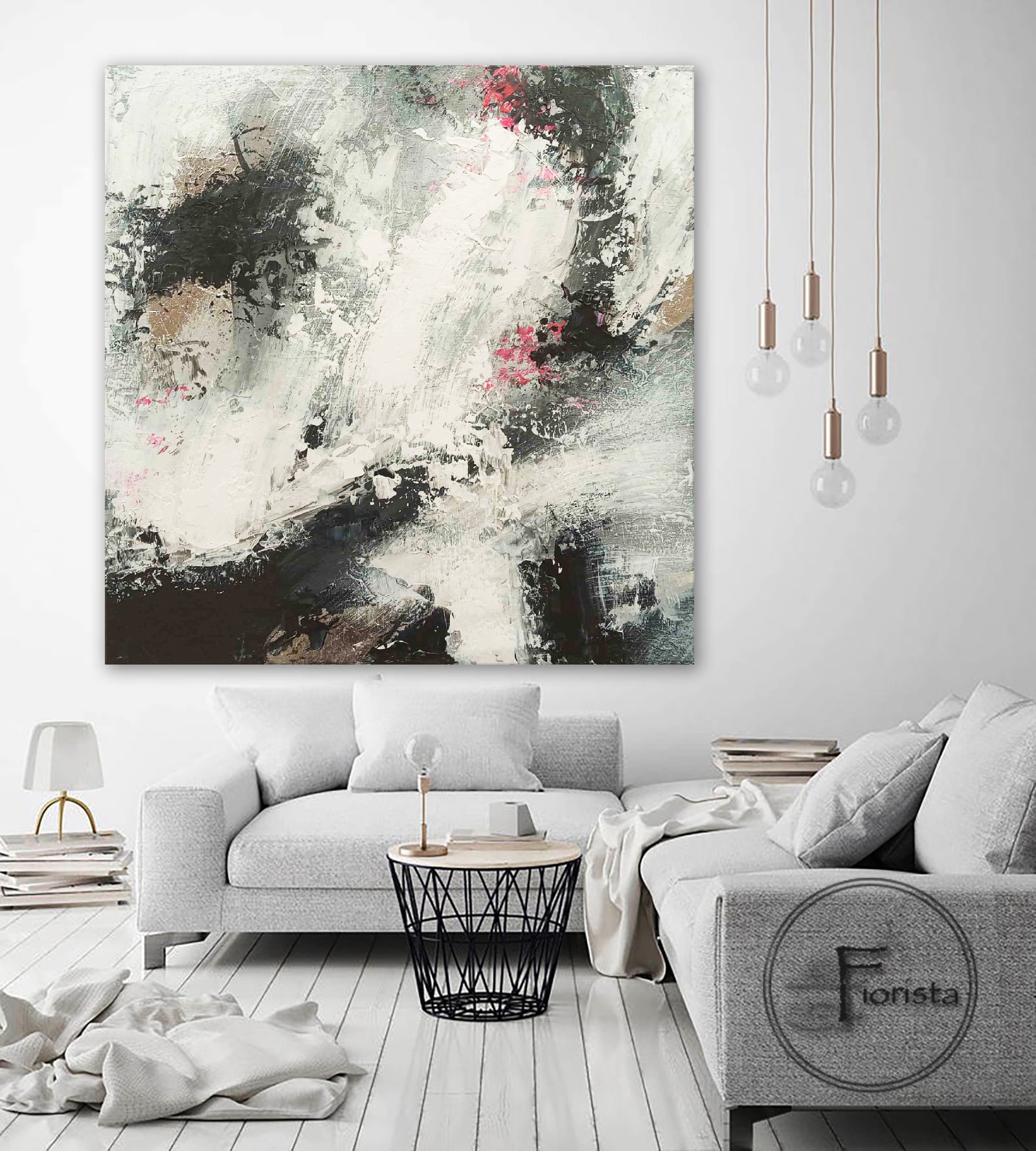 Large Abstract Black and White Painting Living Room Wall Decor ...