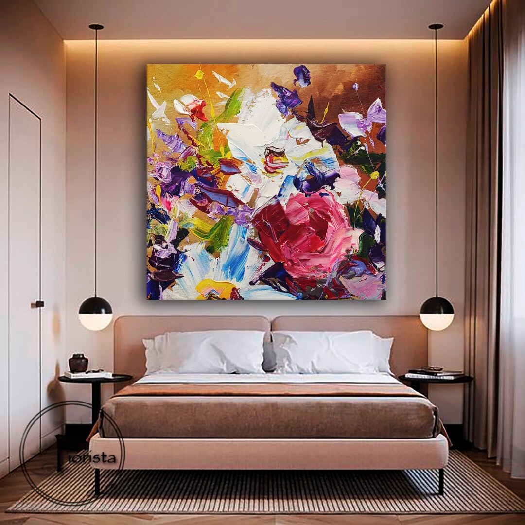 Flowers Painting on Canvas, Original Painting Floral Wall Art, Roses ...