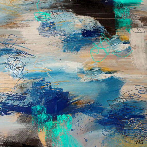 キャンバスに描かれた抽象画 大きな青いキャンバス 壁アート