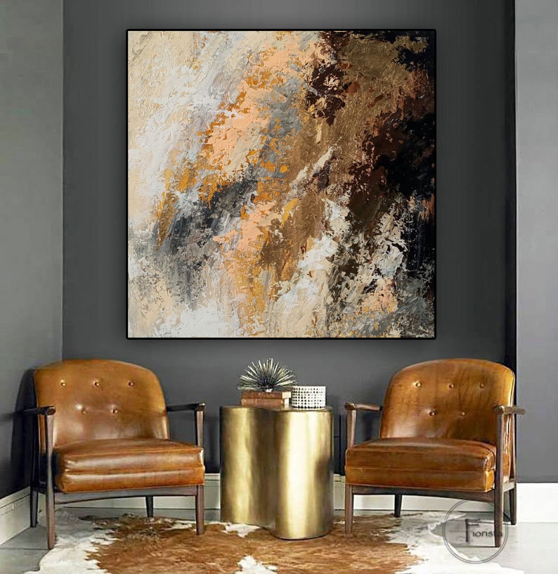 オード、オリジナル抽象画、キャンバスのアクリル画、壁画、金色の抽象