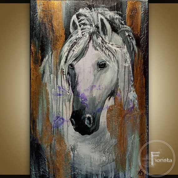セットアップ 美しい馬の抽象的なオリジナル絵画テクスチャアート白黒絵画 絵画
