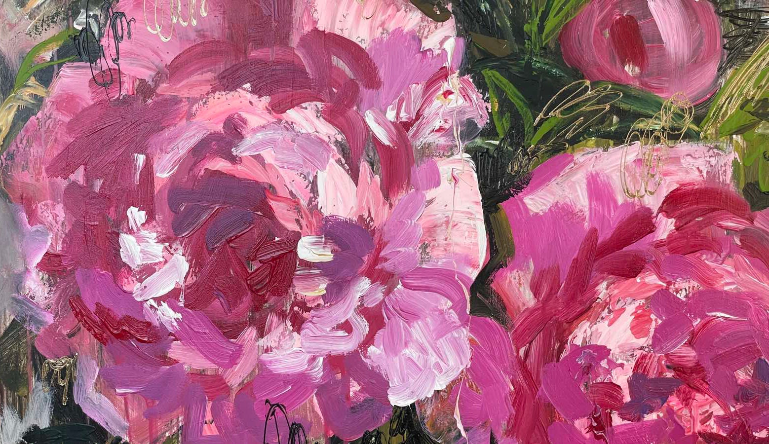 オリジナルの抽象的な花の絵、花の油絵、厚塗りの花のスタイルの