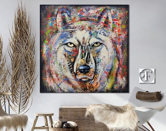 Abstract Wolf Painting, Textured Oil & Acrylic Art on Canvas