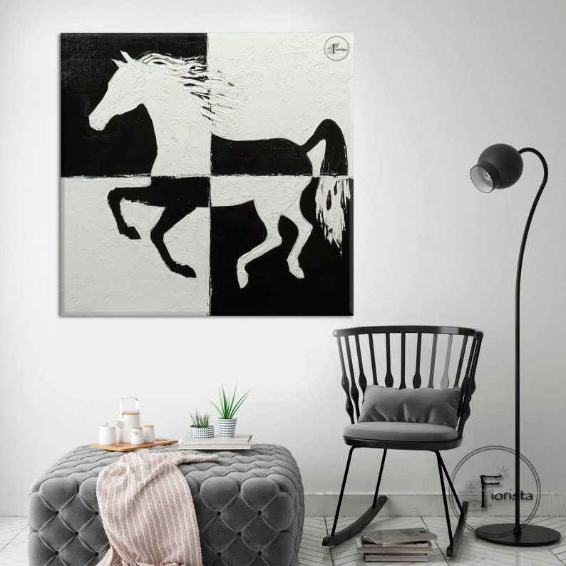 Abstract Horse Painting: Black and White Modern Art - Etsy
