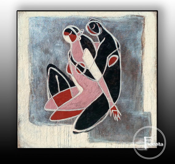 恋人たち 大きな絵画 テクスチャー画 現代アート 愛についての絵画