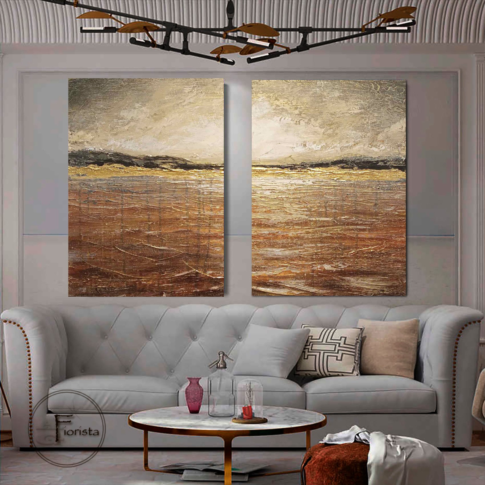 Set of 2 Large Minimalist Abstract Paintings Green and Beige Etsy