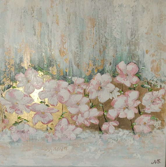 白い花の絵抽象的な白い花の繊細な寝室の絵画金色のインテリアの白い