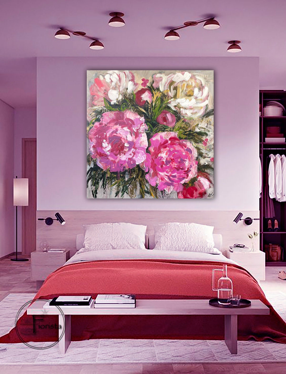 オリジナルの抽象的な花の絵、花の油絵、厚塗りの花のスタイルの
