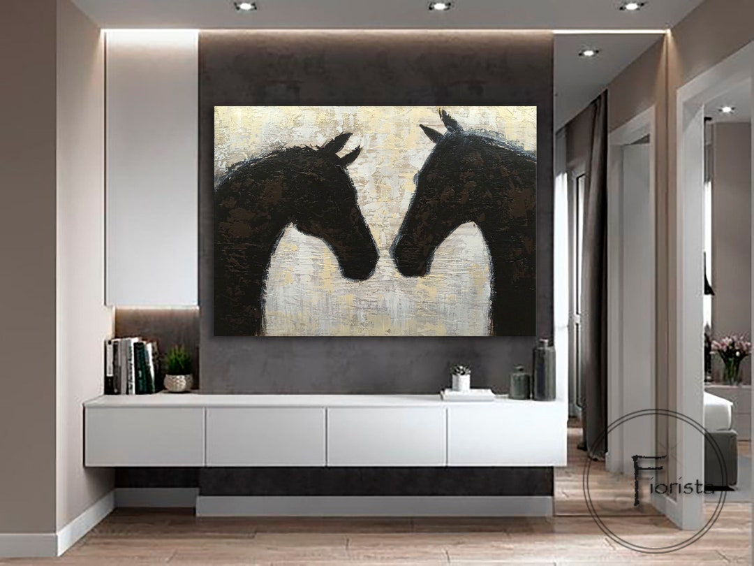 Two Horses Oil Painting on Canvas, Abstract Textured Horse Art - Etsy