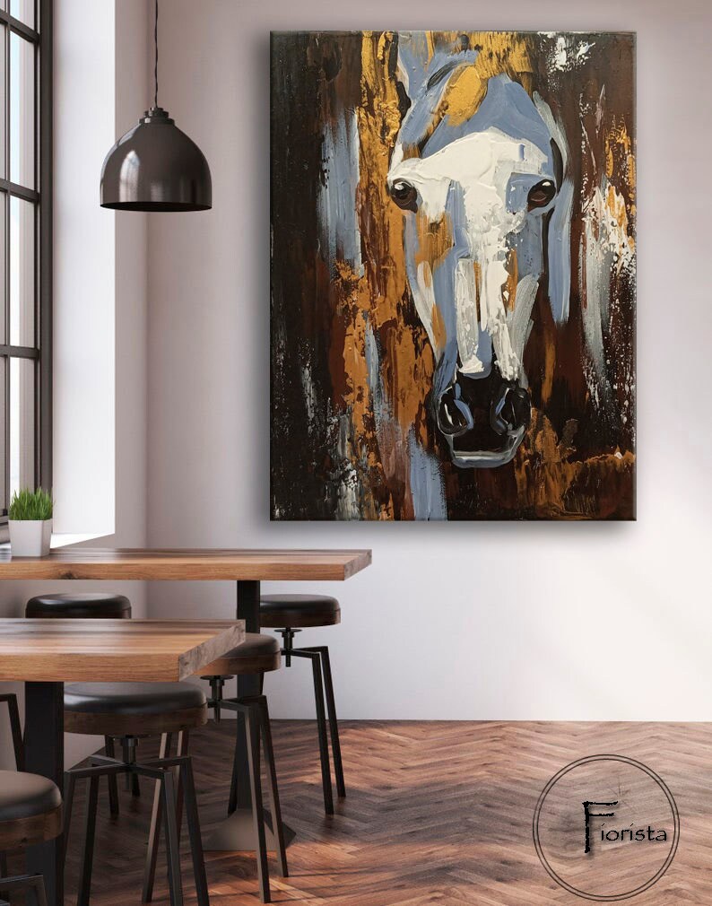 馬の抽象画 抽象的な馬の絵画：テクスチャアクリルアート、額入りキャンバス