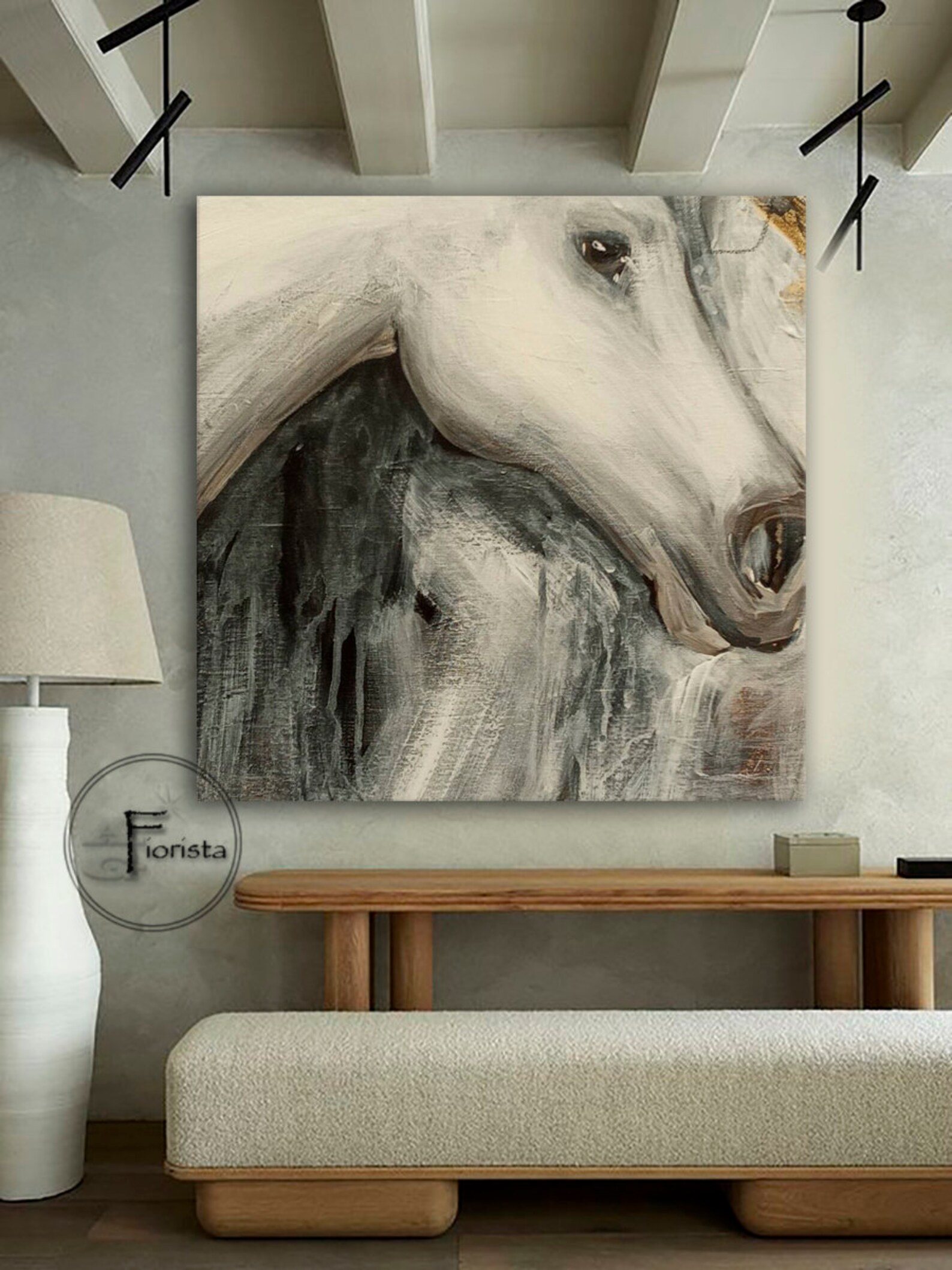 Abstract horse textured art black and white painting horse art Etsy
