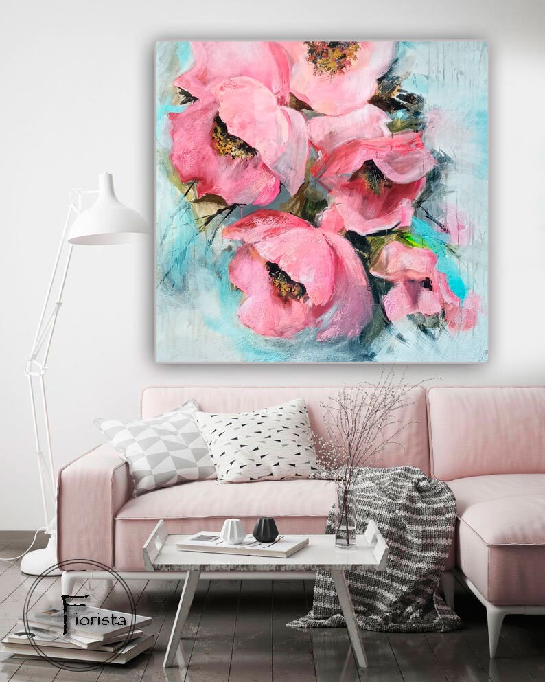 Stupell Industries Canvas Wall Art - Abstract Flowers In Blue, Orange & Pink, 16"x20" Stretched Canvas - View #5
