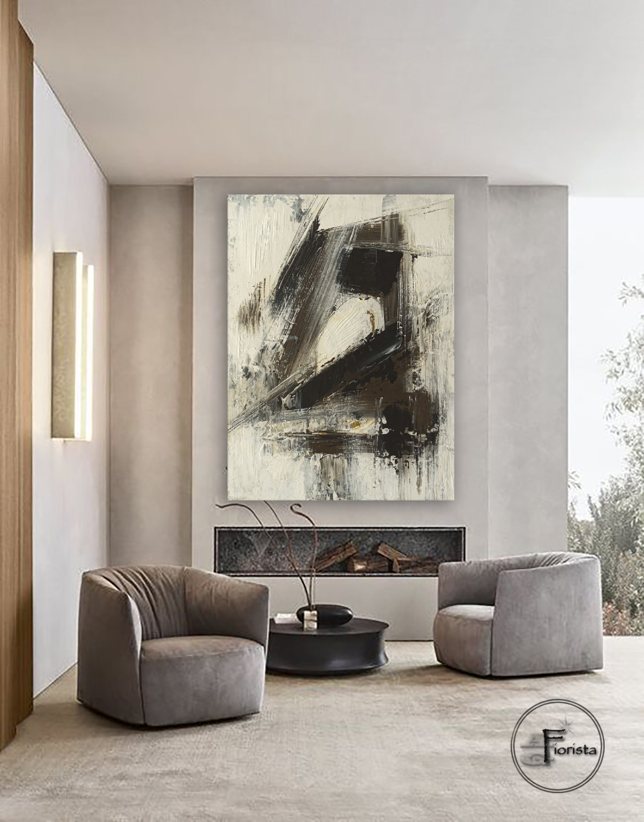 Large Abstract Black and White Oil Paintings on Canvas Line Wall Art ...