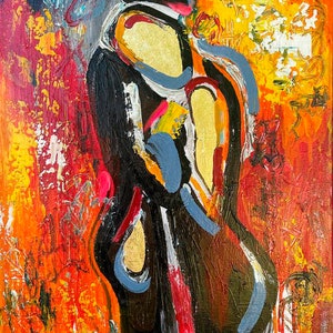 Original modern abstract painting on the wall bright colorful picture textured art painting painting abstract gold painting couple lovers image 9