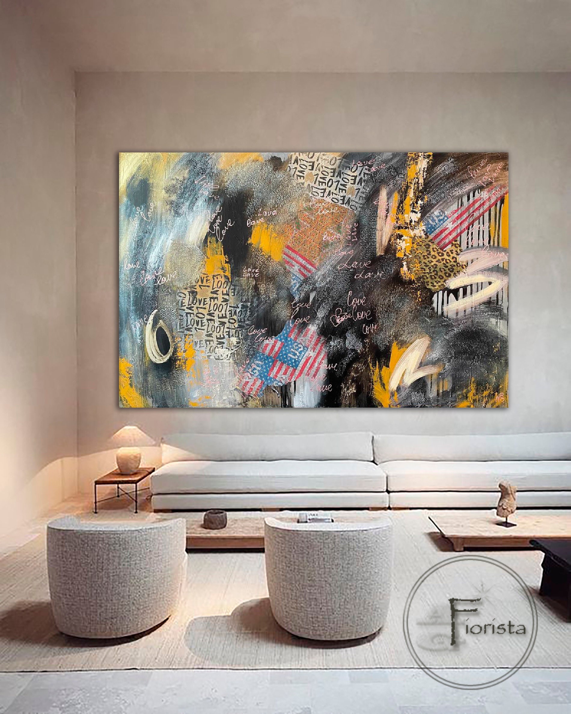 Stampa Astratta Su Tela 70x50 Cm – Quadro Moderno Con Pennellate Grigio E Giallo, Forme Astratte E Colori Vivaci – Arredamento Da Parete Per Soggiorno, Camera Da Letto, Ufficio – Pronto Da Appendere