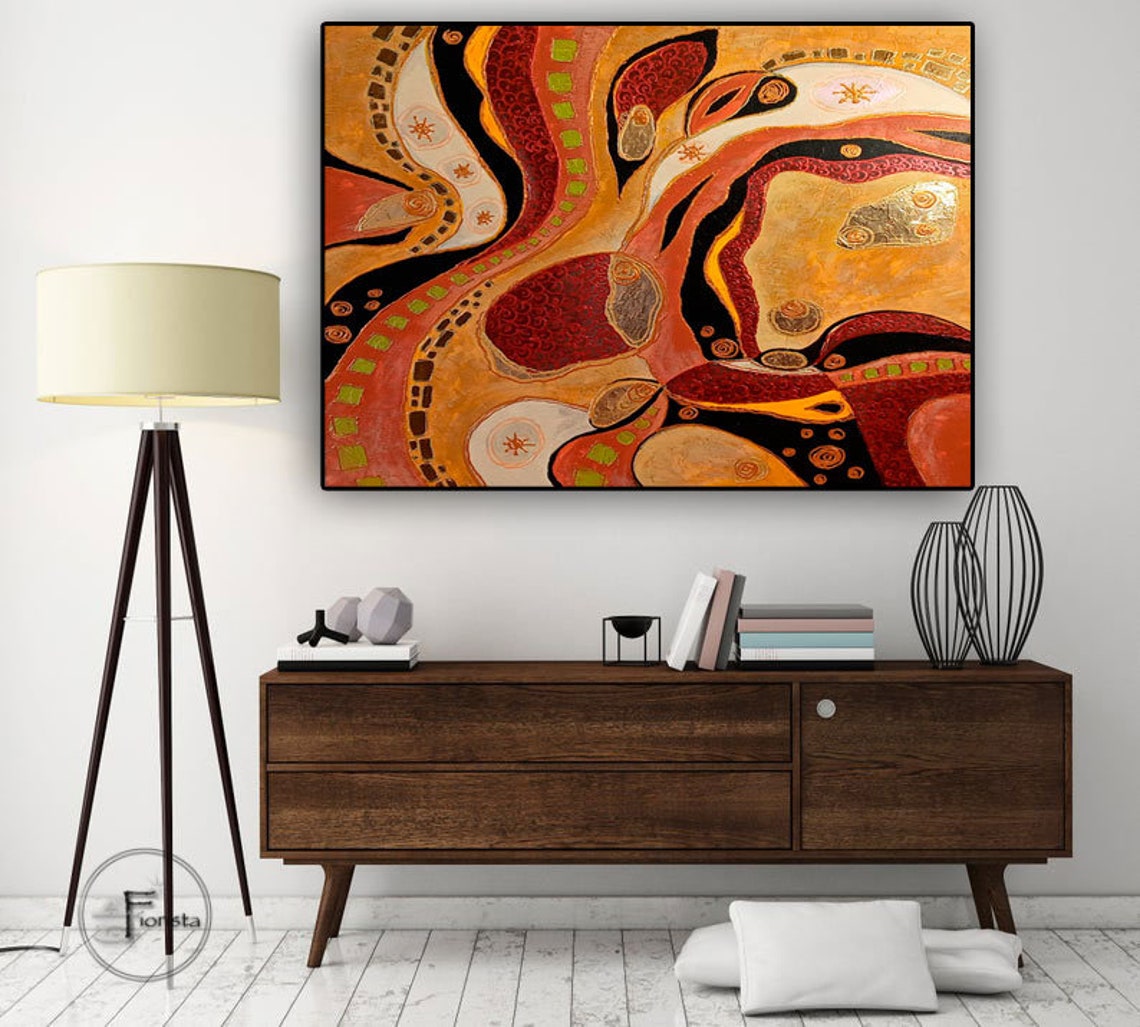 Gold Original Abstract Textured Modern Painting in Style Art Etsy