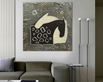 Textured Abstract Horse Painting, Silver & White 3D Wall Art