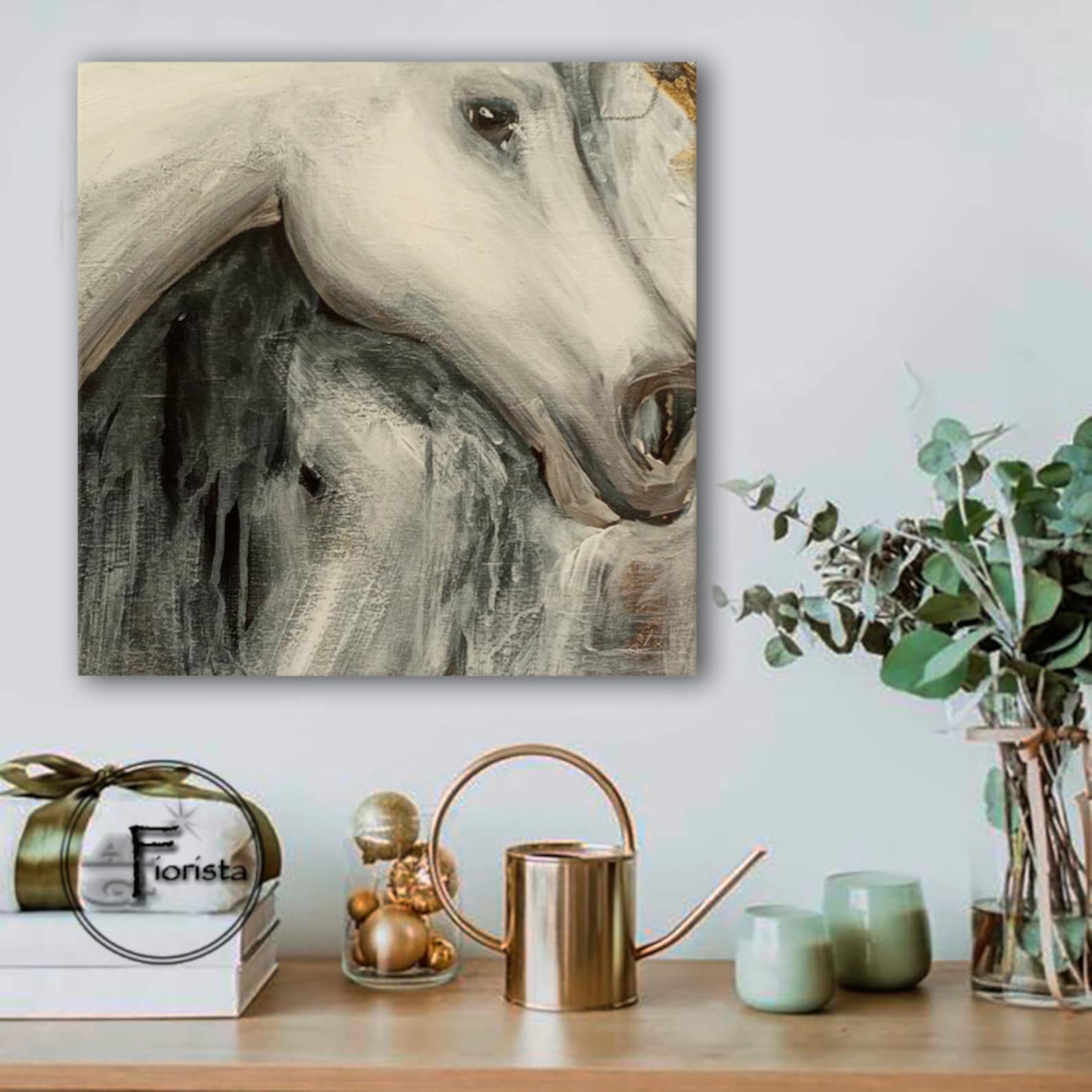 Abstract horse textured art black and white painting horse art Etsy