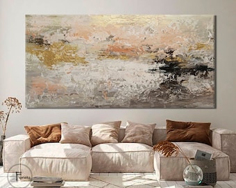 Beige Bohemian Painting White and Beige Minimalist Painting Beige Wall Art Decor White and Beige Abstraction on Canvas White Textured art