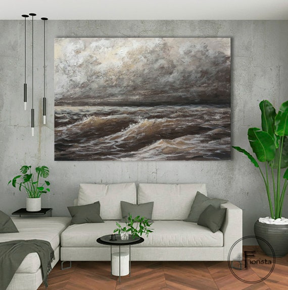 Grande dipinto moderno arte astratta paesaggio marino dipinto ad olio su  tela arte astratta del mare in soggiorno quadro grigio sul muro dipinto del  mare -  Italia