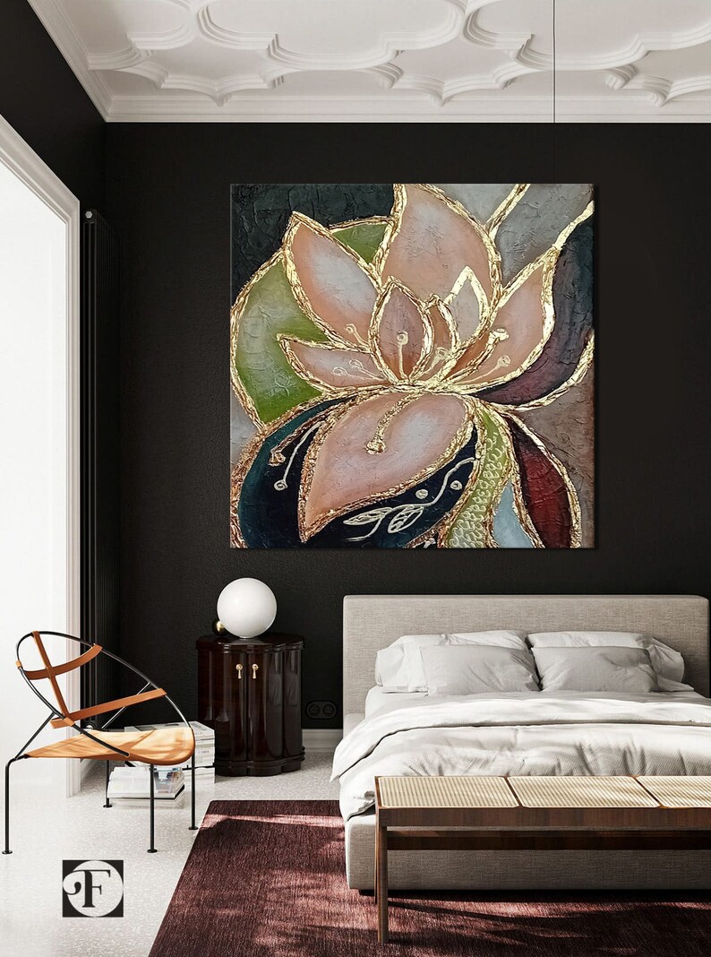 Large Original Lotus Painting Abstract Flower Oil Painting on Canvas ...