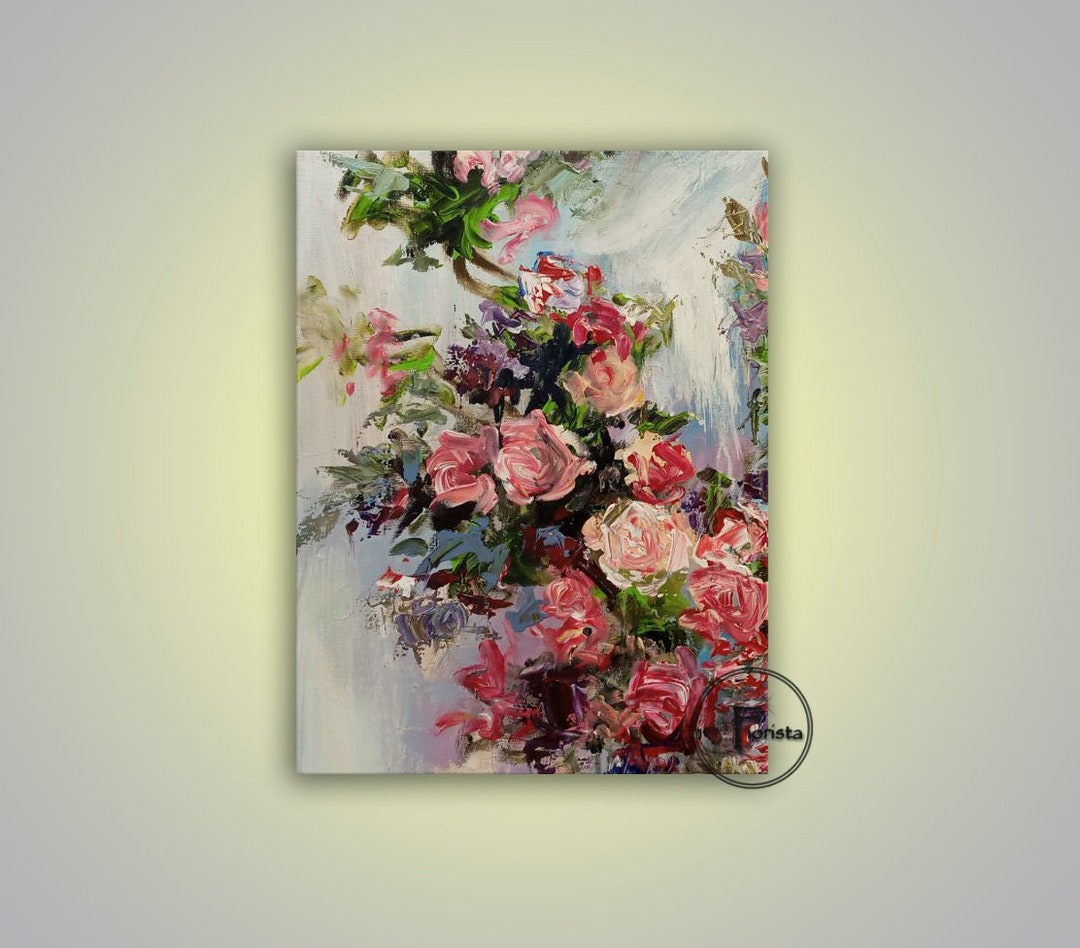 Abstract White and Pink Painting Art of Flowers Abstract Roses Delicate ...