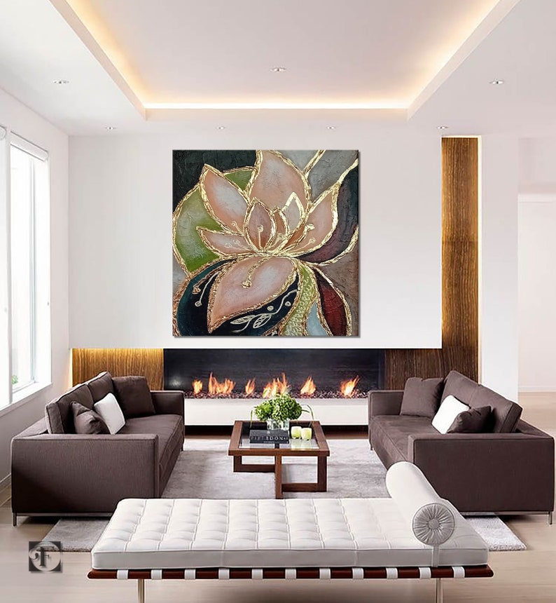 Large Original Lotus Painting Abstract Flower Oil Painting on Canvas ...