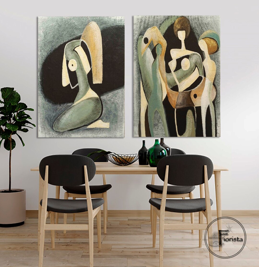 Set of 2 Paintings Abstract Painting Minimalism Feminist Art Gray