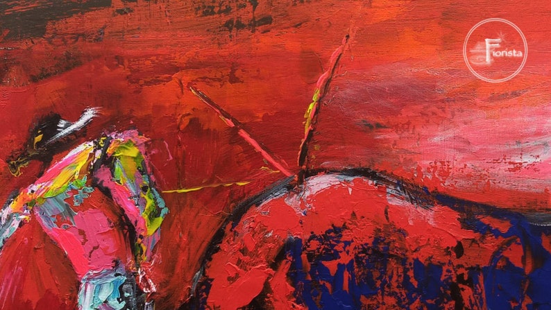 Red Bullfight Painting, Large Abstract Bull & Torrero Art - Etsy