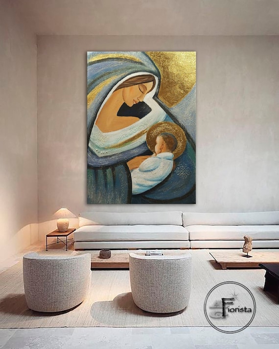 Madonna and Child Catholic Wall Art Textured Art Family Etsy