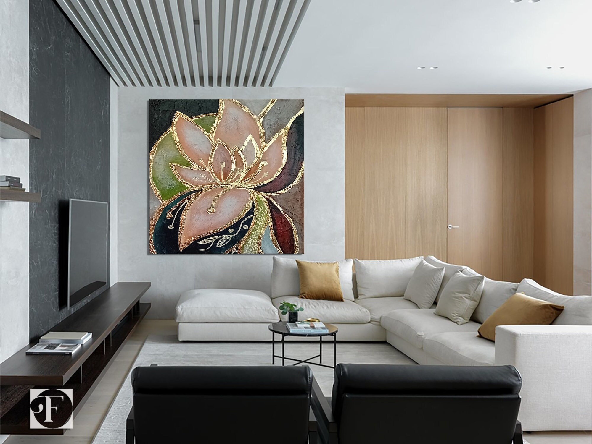 Large Original Lotus Painting Abstract Flower Oil Painting on Canvas ...