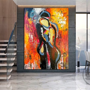 Original modern abstract painting on the wall bright colorful picture textured art painting painting abstract gold painting couple lovers image 4