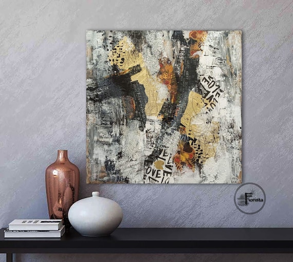 抽象アート作品 混合メディア 抽象的形状表現主義現代絵画、人間のようなミクストメディア