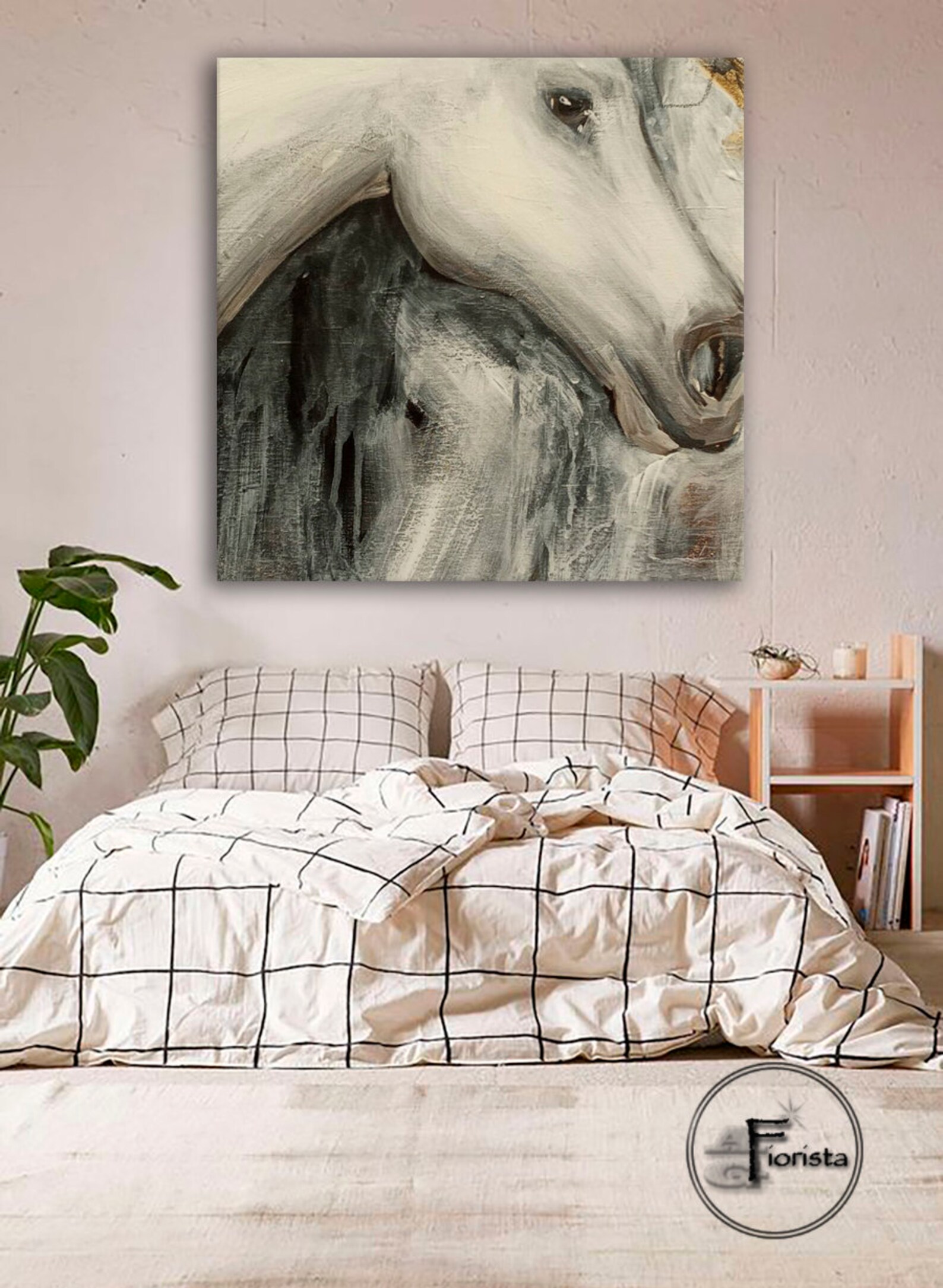 Abstract horse textured art black and white painting horse art Etsy