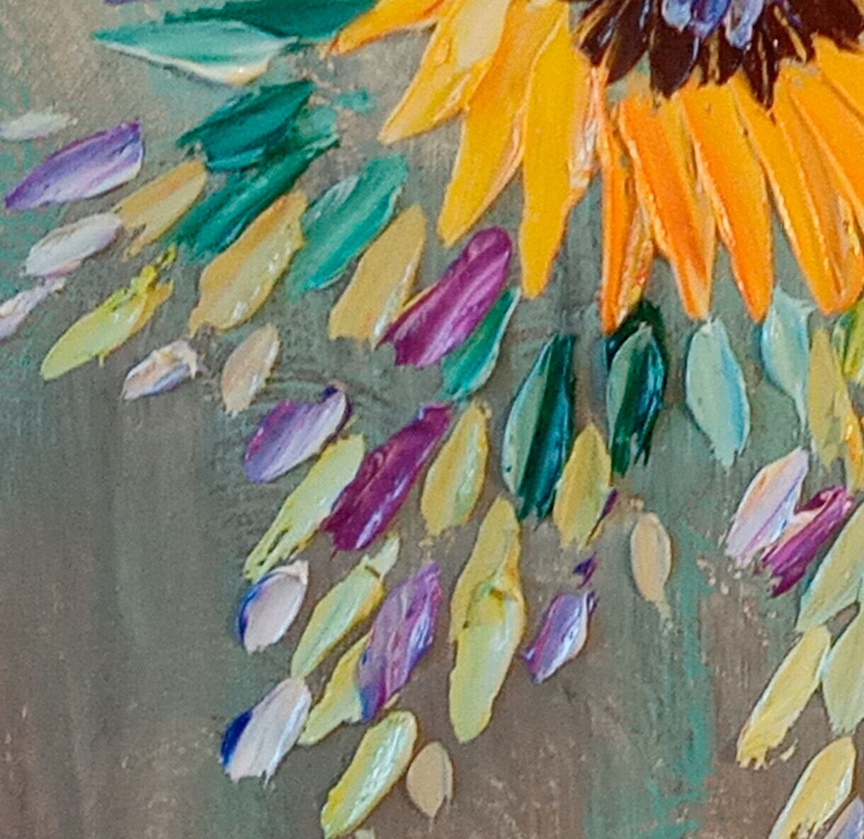 ひまわり オリジナル抽象画 キャンバスの油絵 花 壁アート モダン