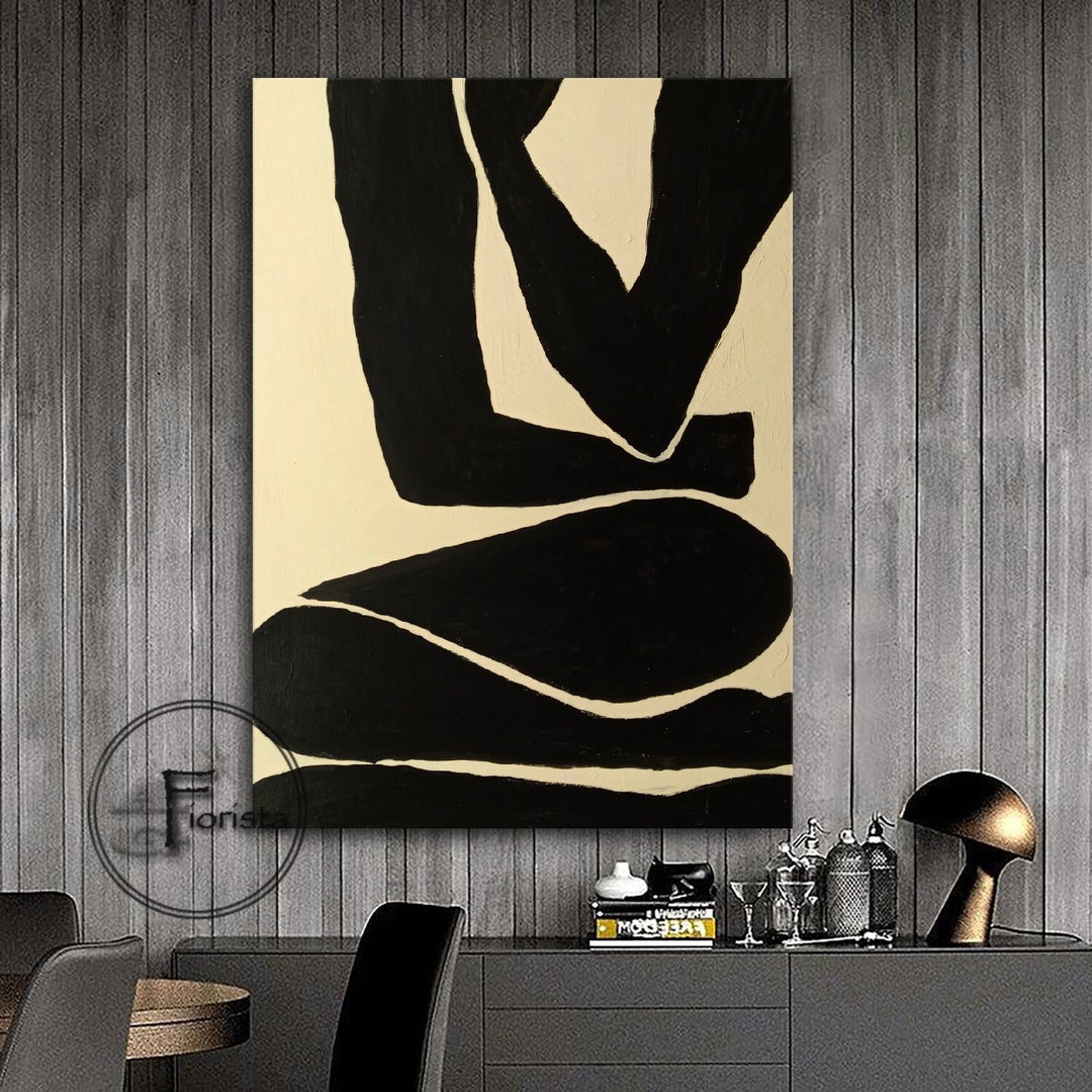 抽象具象絵画、黒ベージュの北欧アート、ミニマリズム - Etsy 日本