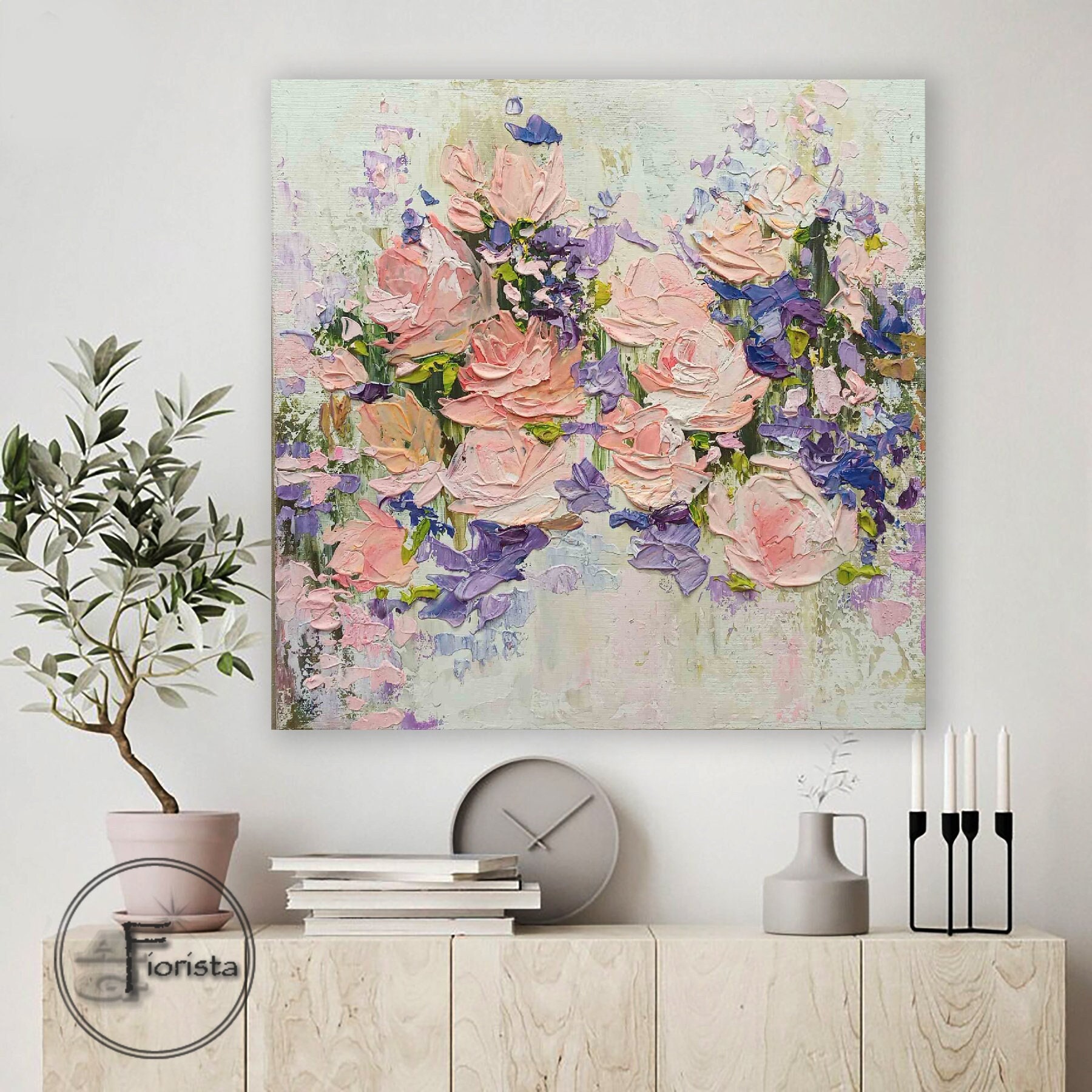 抽象的なバラの油絵、軽やかな印象派風の花のアート - Etsy 日本