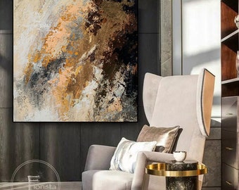 オード、オリジナル抽象画、キャンバスのアクリル画、壁画、金色の抽象